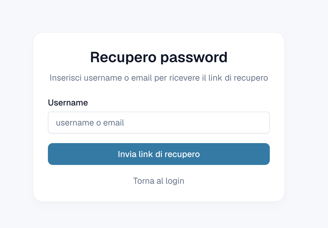 Schermata di recupero password
