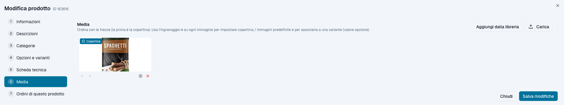 Modifica prodotto — step Media